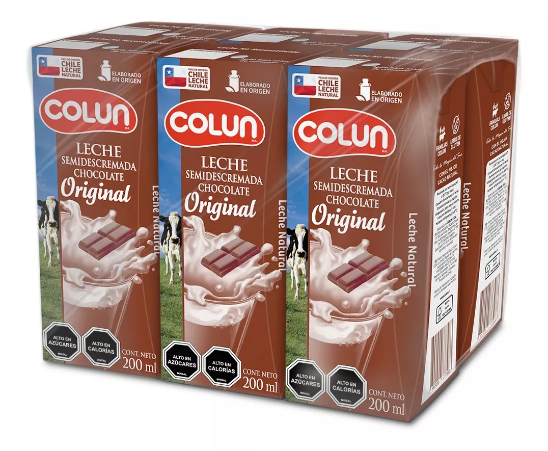 6 Leche Semidescremada Chocolate Original - 200ml - Colun
