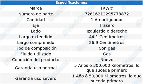 Amortiguador Gas Tras Izquierdo O Derecho Chevy Monza 03 Trw Foto 2