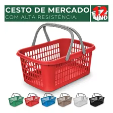 Kit 12 Cesta Cestinha Plástica Supermercado C/ Alça 09l Cor Vermelho