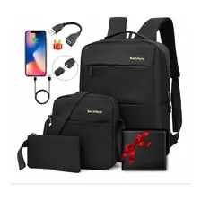 Set Mochila Antirrobo Escolar Hombre Mujer Impermeable Mochila Multifuncional Laptop Con Cargador Usb Y Cartera ,4 Piezas