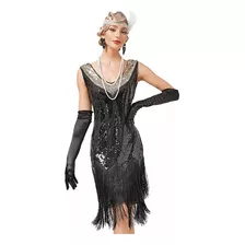 Vintage Gatsby Cocktail Ball Vestido Con Flecos Lentejuelas