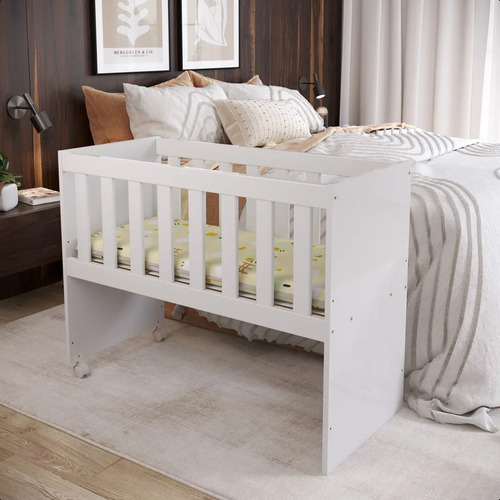 Mini Berço Com Colchão Moises De Apoio Lateral Com Rodas Sem Estampa Branco