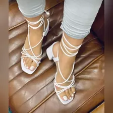 Sandalias Tacones Zapatillas Tiras Jaretas Blancas 26 O #6 