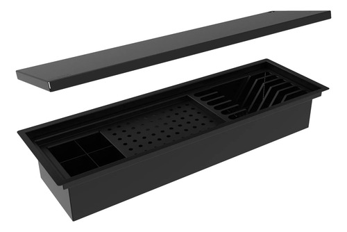 Escorredor Embutido Calha Inox Úmida 60cm C/ Tampa Preto