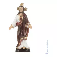 Imagem Coração De Jesus 10cm Com Manto Vermelho (resina)
