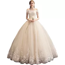 Vestido De Novia De Manga Corta Color Champán Hasta El Suelo