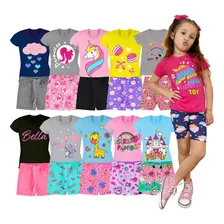 Kit 10 Conjuntos Infantil Menina 20 Peças Camisetas E Shorts