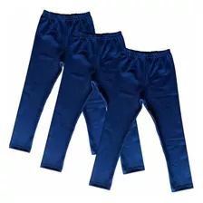 Kit 3 Calças Legging Cotton Escolar Menina Azul Marinho