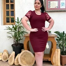 Vestido Canelado Princesa Manga Curta Tule Bufante Plus Size