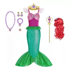 Disfraz Princesa Disney Niña Ariel La Sirenita + Accesorios + Peluca