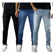 Kit 3 Calça Jeans Masculina Lisa Skinny Top De Linha Premium