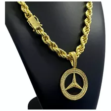 Pingente Mercedes-benz E Corrente Baiano 12mm Banhado A Ouro