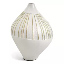 Vaso Geometrico Em Ceramica Branco Com Dourado 31cm Mart