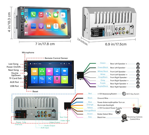 Estreo Auto 2 Din Carplay Manos Libres Radio Receptor Mp5 Foto 7