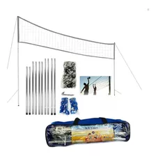 Kit Rede Para Volei De Praia Com Haste Rede 8 Metros Sports Cor Azul Vermelho E Prata