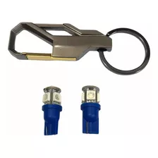 Set Llavero Hook Metálico + Focos T10 Azul 5 Smd Led 12v