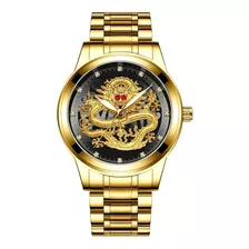 Relógios Masculinos Dourados Relógio De Dragão De Quartzo De