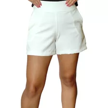 Short Feminino Social Cintura Alta Tecido Alfaiataria Bolsos