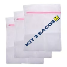 Kit 3 Sacos Protetor Lavagem Roupa Delicada Com Ziper