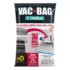 Conjunto Sacos A Vacuo 4 Médio 45x65 Com Bomba Manual Ordene