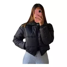 Campera Puffer Inflada Con Corderito Cuello Alto Y Bolsillos