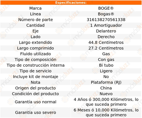 1- Amortiguador Gas Delantero Der Rover 75 03/05 Boge Bogas Foto 2