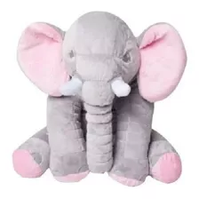 Almofada Elefante Travesseiro Pelúcia Bebê Dormir Cinza 60cm Cor Cinza Com Rosa