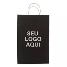 Sacola Preta Média 34x22x10 Personalizada - 100 Unidades