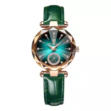 Reloj De Dama Corte Diamantes-verde-original Para Regalo!