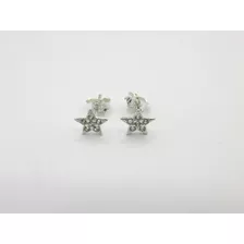 Aros Estrella Plata Con Piedras Strass De 0,7cm Diámetro.