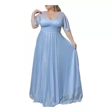 Vestido Madrinha Fechado Mãe Noivos Manga Curta Tule Brilho