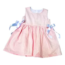Vestido Bebê Menina Rosa Claro Com Laços Com Tiara Algodão