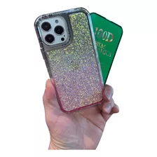 Funda Brillos/glitter Bicolor Compatible Con iPhone + Mica