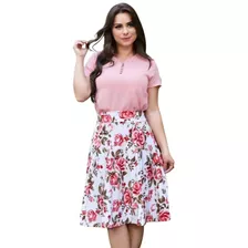 Conjunto Saia Midi Godê E Blusa Moda Evangélica