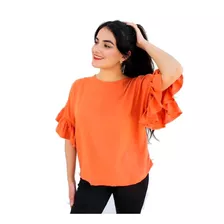 Blusa Naranja Retro Manga Ancha De Olanes 80's Moda 