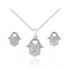 Set Hamsa Silver By Moonlight Incrustaciones De Cristal