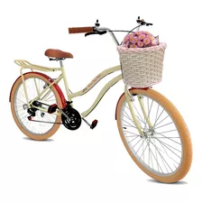 Bicicleta Aro 26 Beach Retrô 18v Com Garupa Bege