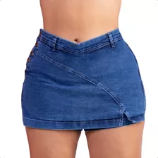 Shorts Saia Jeans Plus Size Feminino Cintura Alta Com Lycra