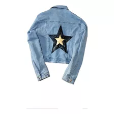 Campera De Jean Celeste Estrella Espalda