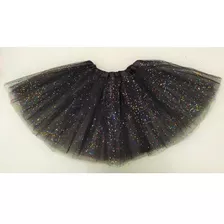 Saia De Tule Adulto Com Glitter Preta 40cm Festa 