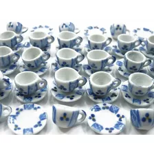 Dollhouse Miniature Ceramic 24/48 Blue Paint Plato De Té