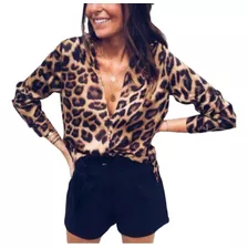 Camisa Feminina Blusa Animal Print Onça Plus Size Promoção