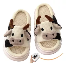 Pantuflas De Vaca Para Mujer,suaves Cómodas Lino Zapatillas