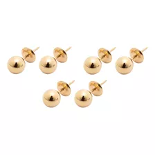 Kit 3 Pares De Brinco Bola 5mm Em Ouro 18k - Trio