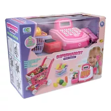 Caja Registradora C/ Luz Sonido + Carro Supermercado Niños Color Rosa