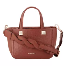 Bolsa Satchel Nine West Ngv132776 Mujer Acabado De Los Herrajes Niquel Color Café Color De La Correa De Hombro Marrón Diseño De La Tela Liso