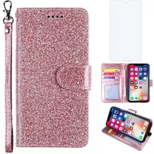 Funda Para Samsung Galaxy A12 - Rosa Con Brillos + Tarjet...