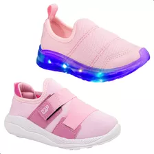 Combo Sapato Infantil Menina Calce Facil Tenis Led Infantil