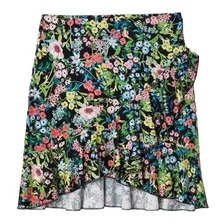 Falda De Punto Con Volantes Marca H & M Color Negro/floral