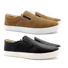 Kit 2 Iate Masculino Slip On Couro Legítimo Sapatênis Macio